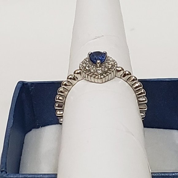 Kashmir Kyanite & White Zircon halo ring in Plat/over 925 Sterling .75cts sz 8 - Picture 5 of 5